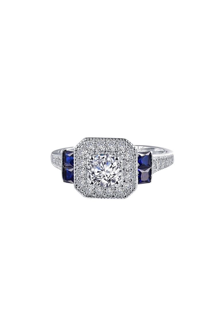 Art Deco Simulated Diamond Ring, Main, color, SILVER/ CLEAR/ BLUE