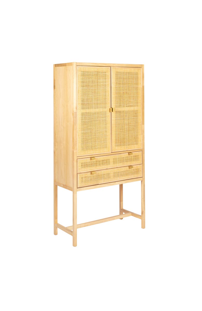 Storied Home Woven Cane and Wood Cabinet with Doors and Drawers, Natural, Main, color, Natural