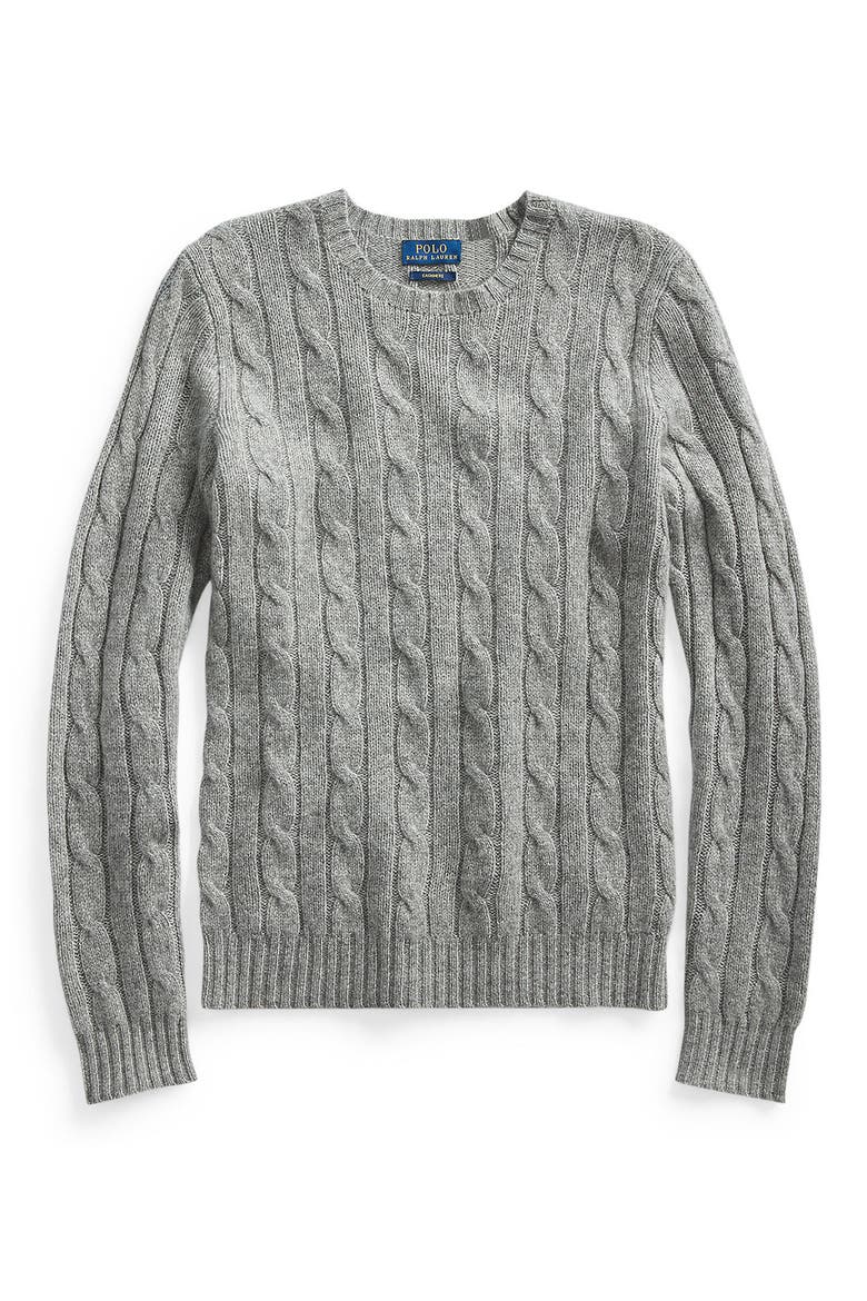 Julianna Cashmere Cable Crewneck Sweater, Alternate, color, BATTALION GREY HEATHER