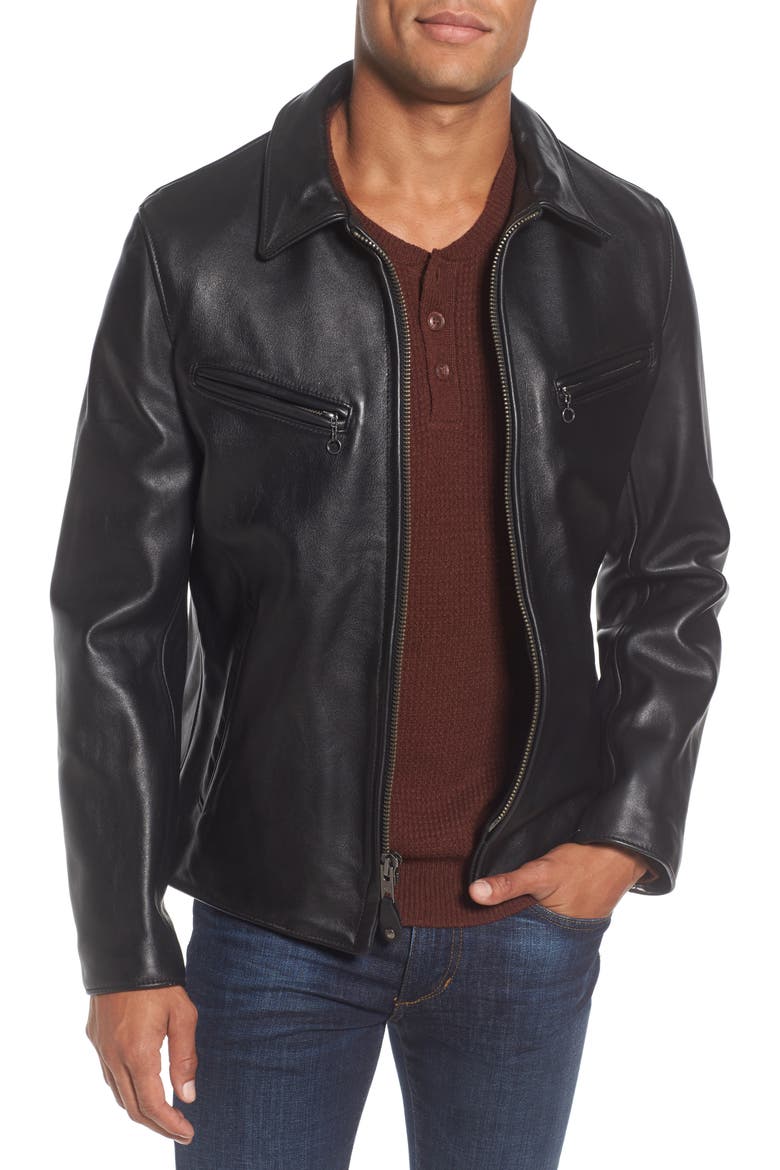 Slim Fit Leather Jacket, Main, color, BLACK