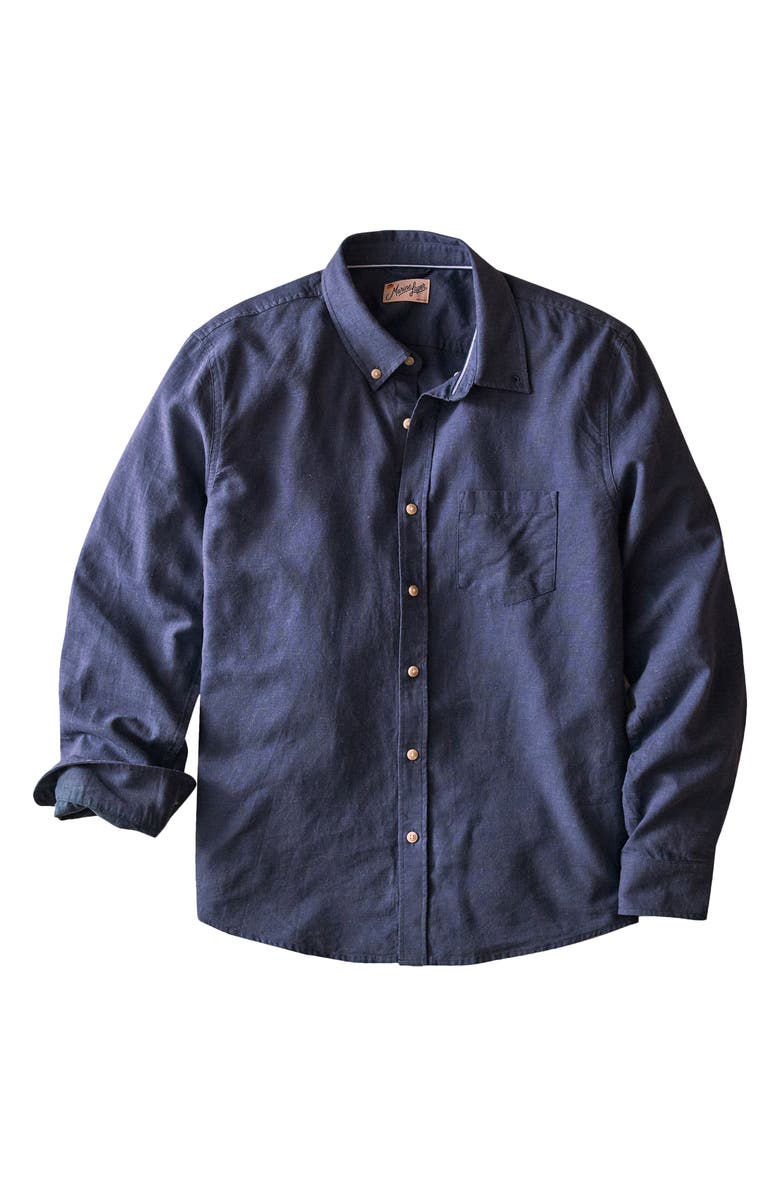Marine Layer Better-than-Linen Hemp Blend Button-Up Shirt, Alternate, color, Navy
