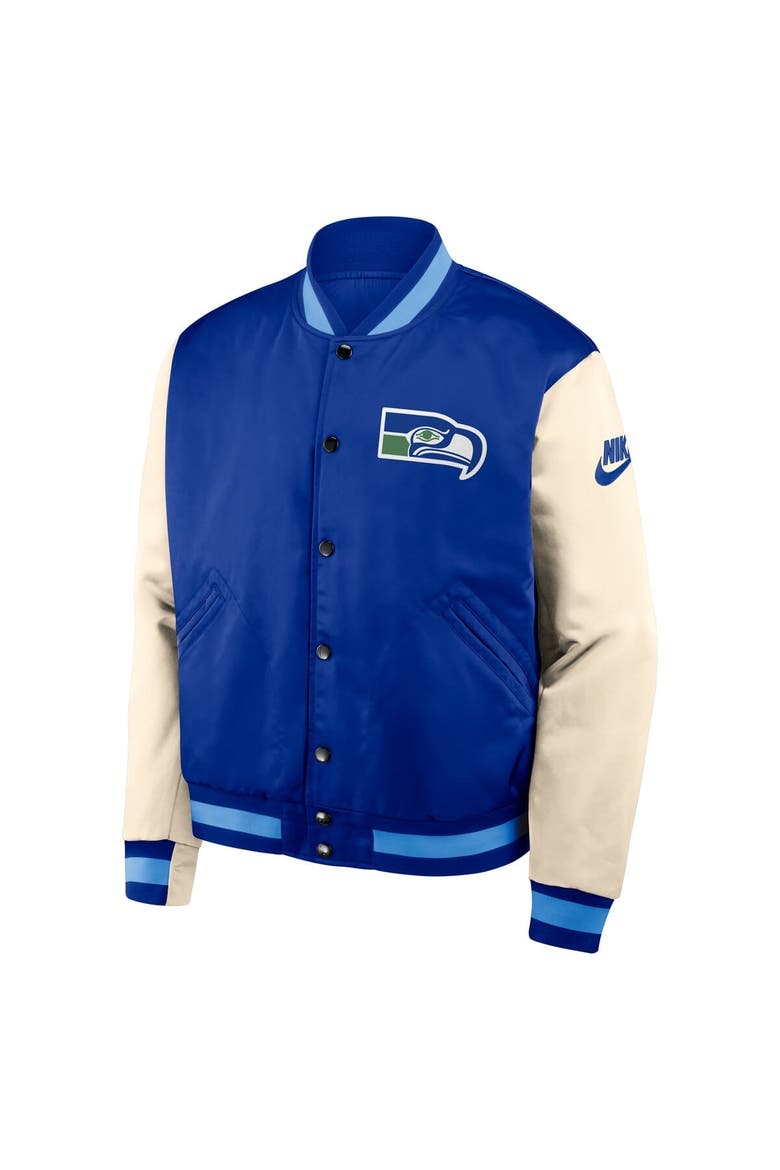 Men's Nike Royal/Cream Seattle Seahawks Rewind Legacy Full-Snap Bomber Jacket, Alternate, color, Royal