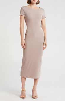 bebe Short Sleeve Ribbed Midi Dress