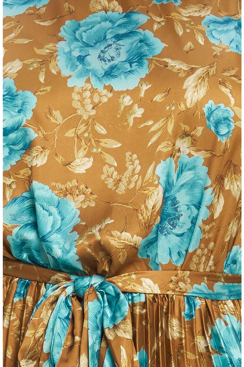 Floral Long Sleeve Pleated Maxi Dress, Alternate, color, DIJON