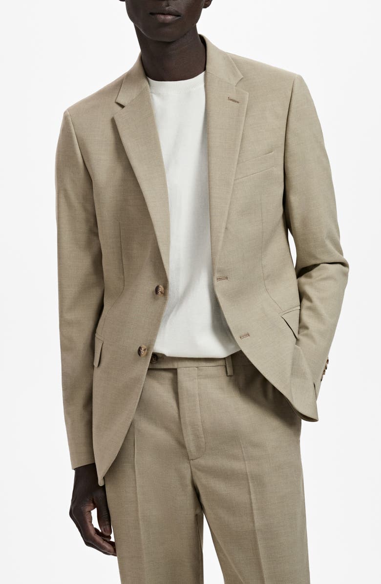 MANGO Milan Slim Fit Linen Blazer, Main, color, Green