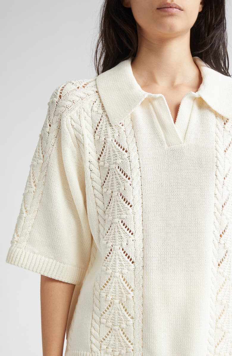LOULOU DE SAISON Kina Johnny Collar Cotton Sweater, Alternate, color, Ivory