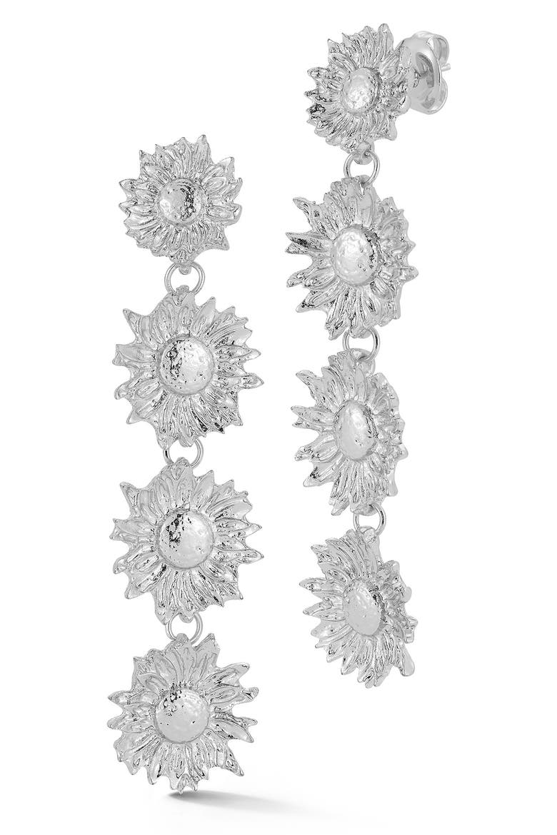 Floral Linear Drop Earrings, Main, color, SILVER