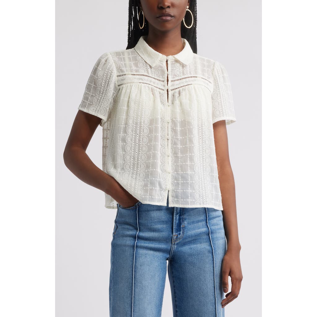 Treasure & Bond Sheer Embroidered Button-up Shirt In White