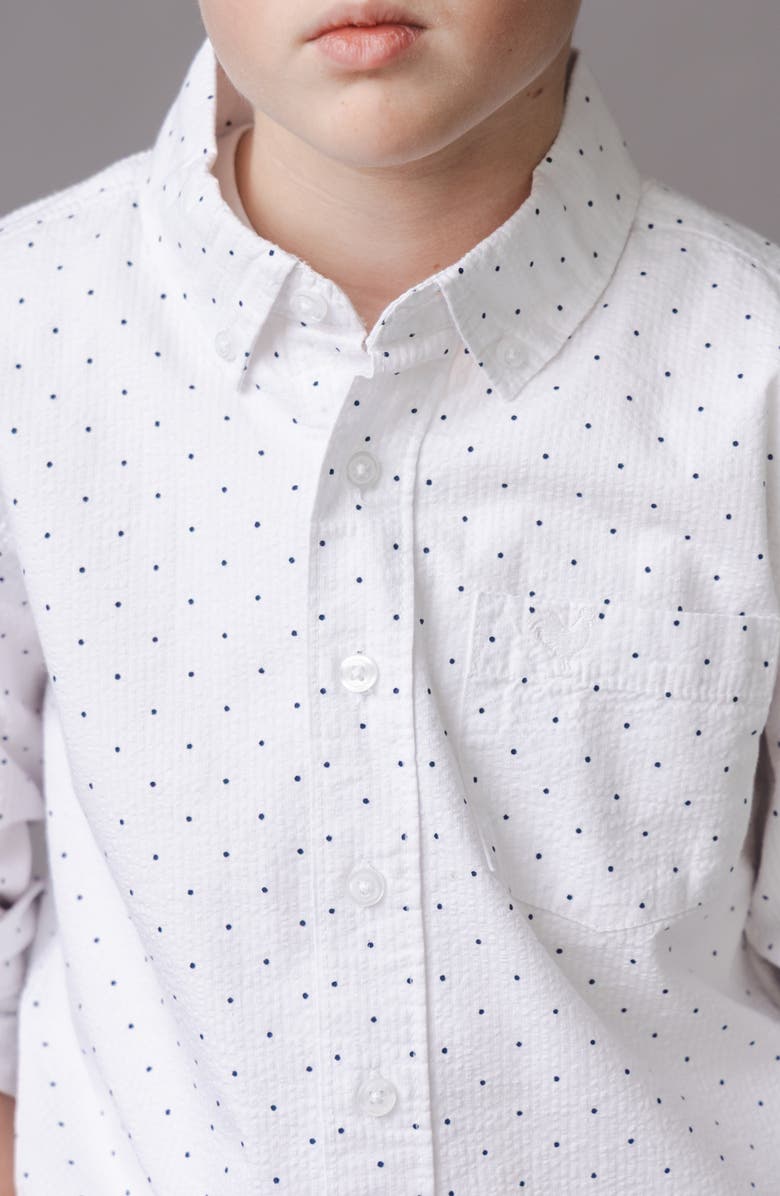 Hope & Henry Kids' Organic Long Sleeve Seersucker Shirt, Alternate, color, Delft Dot Seersucker