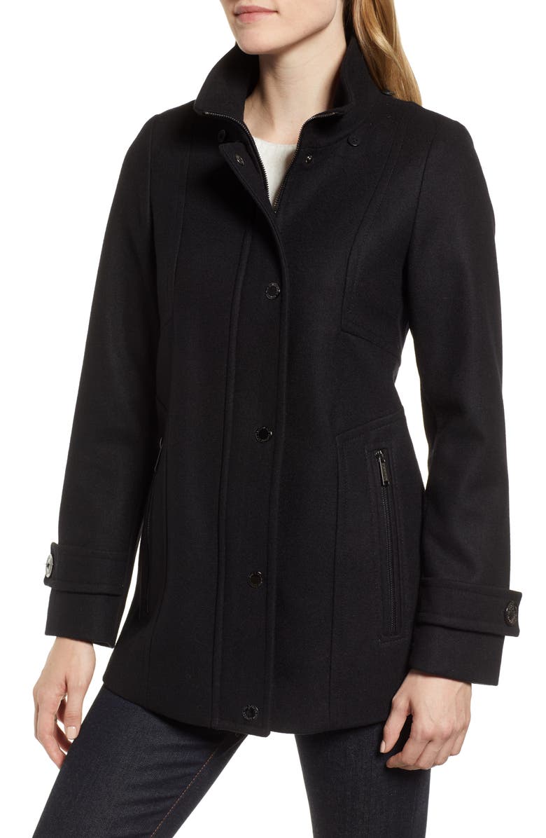 London Fog Faux Fur Hooded Wool Car Coat, Alternate, color, 