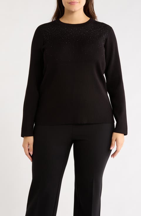 Metallic Trim Long Sleeve Sweater