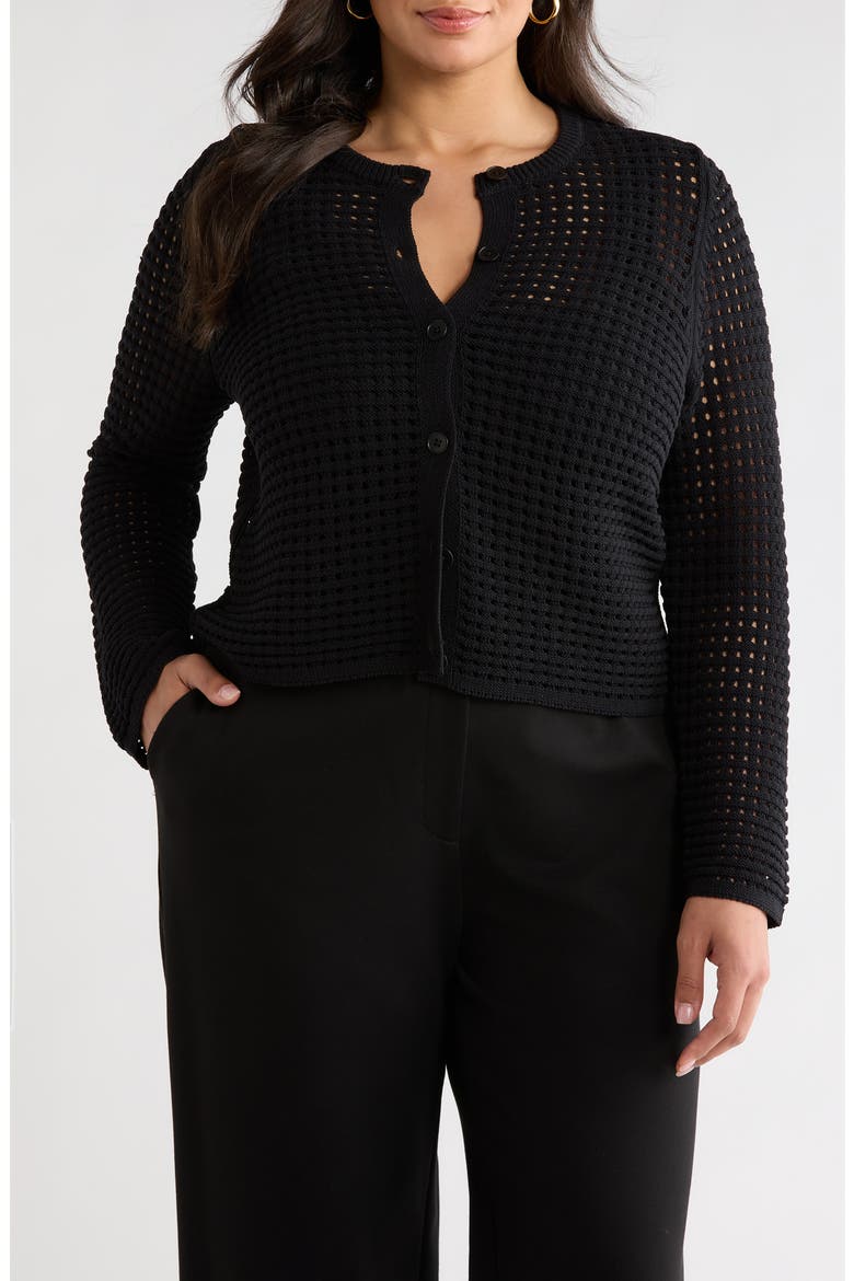 Open Stitch Cardigan, Main, color, BLACK