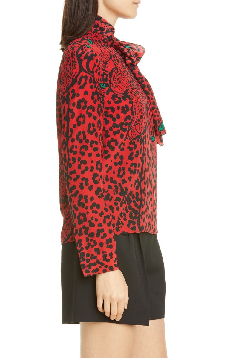 RED Valentino Leopard Print Tie Neck Silk Blouse, Alternate, color,