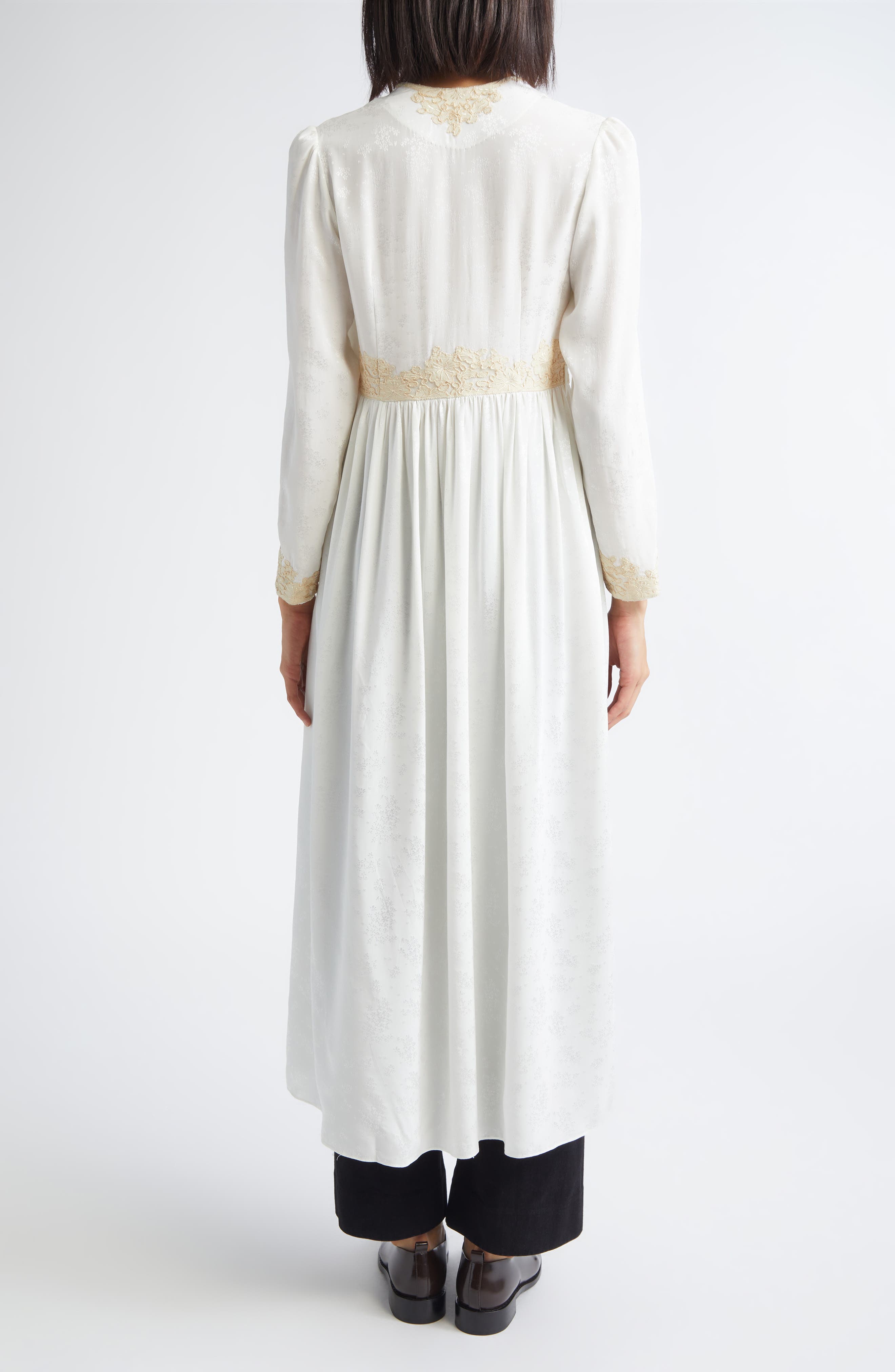 Trousseau Long Sleeve Lace Silk Maxi Dress - image 2