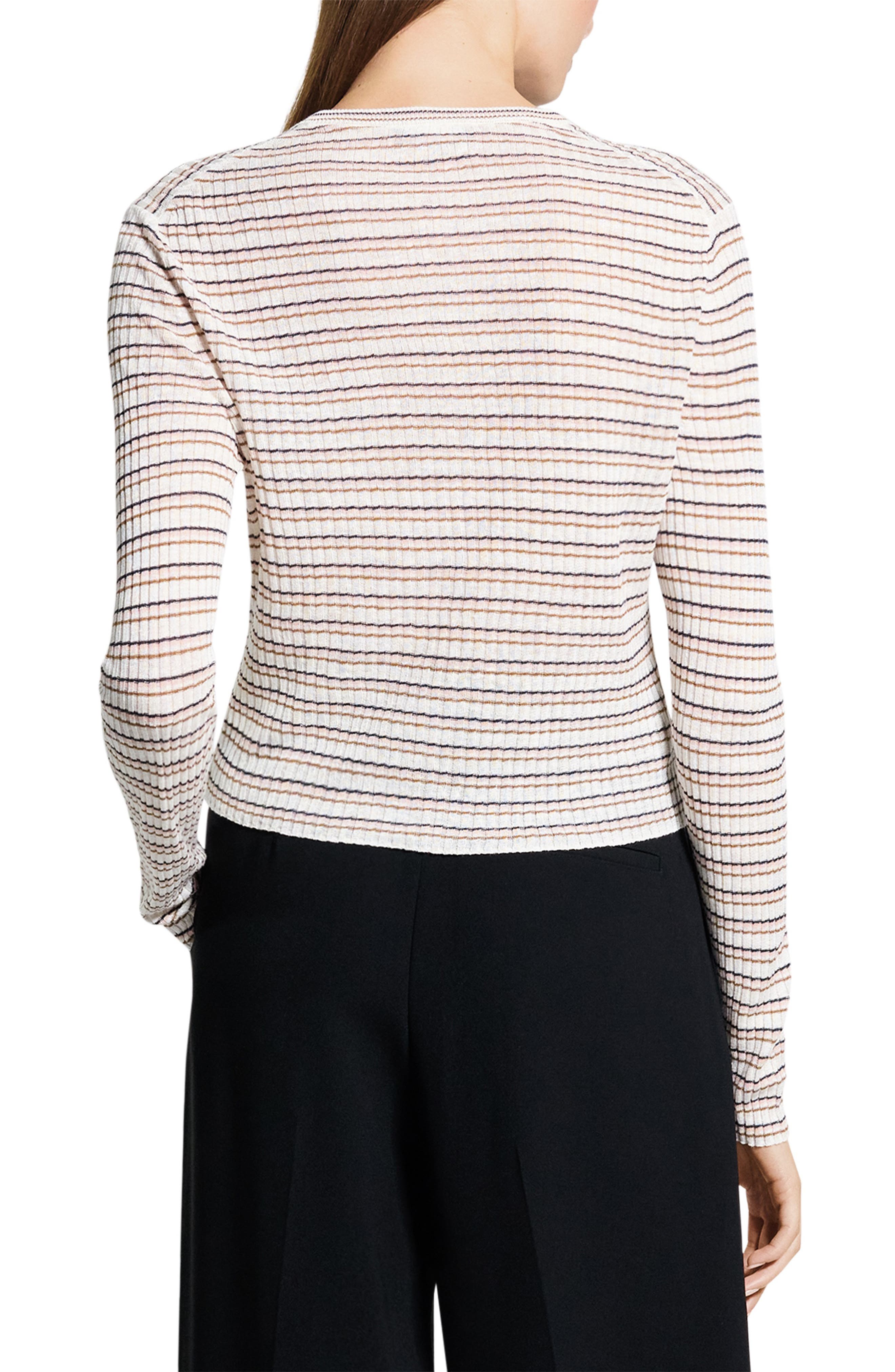 Stripe Crop Linen Blend Cardigan - image 2