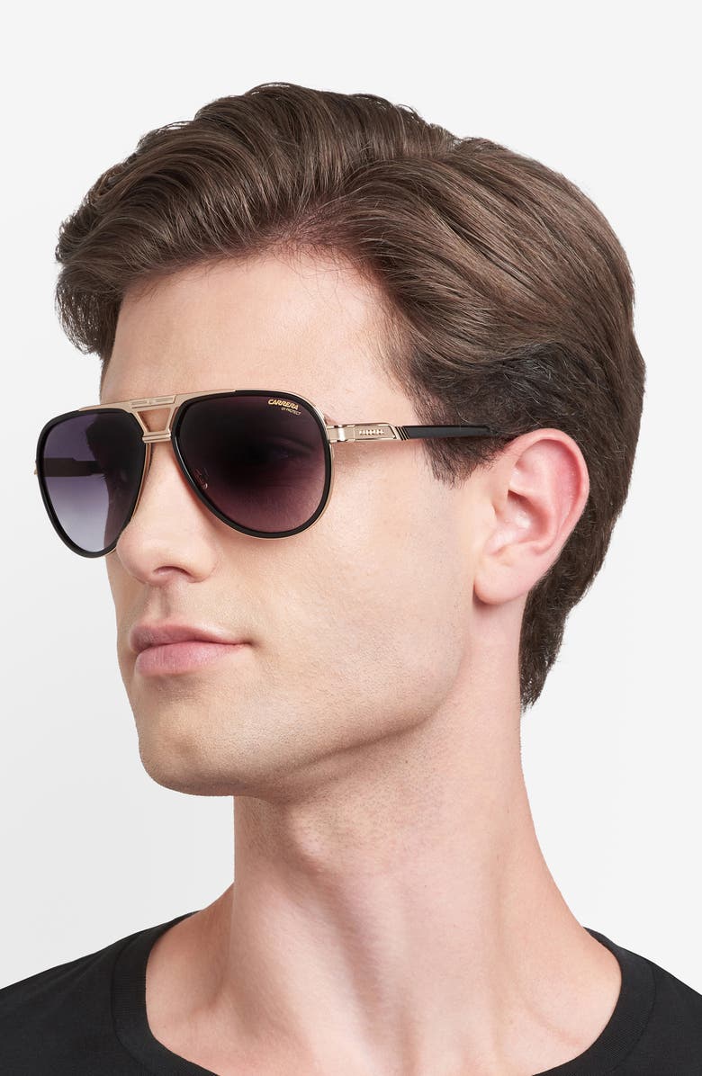 Carrera Eyewear 61mm Gradient Pilot Sunglasses, Alternate, color, Black Gold/ Dark Grey