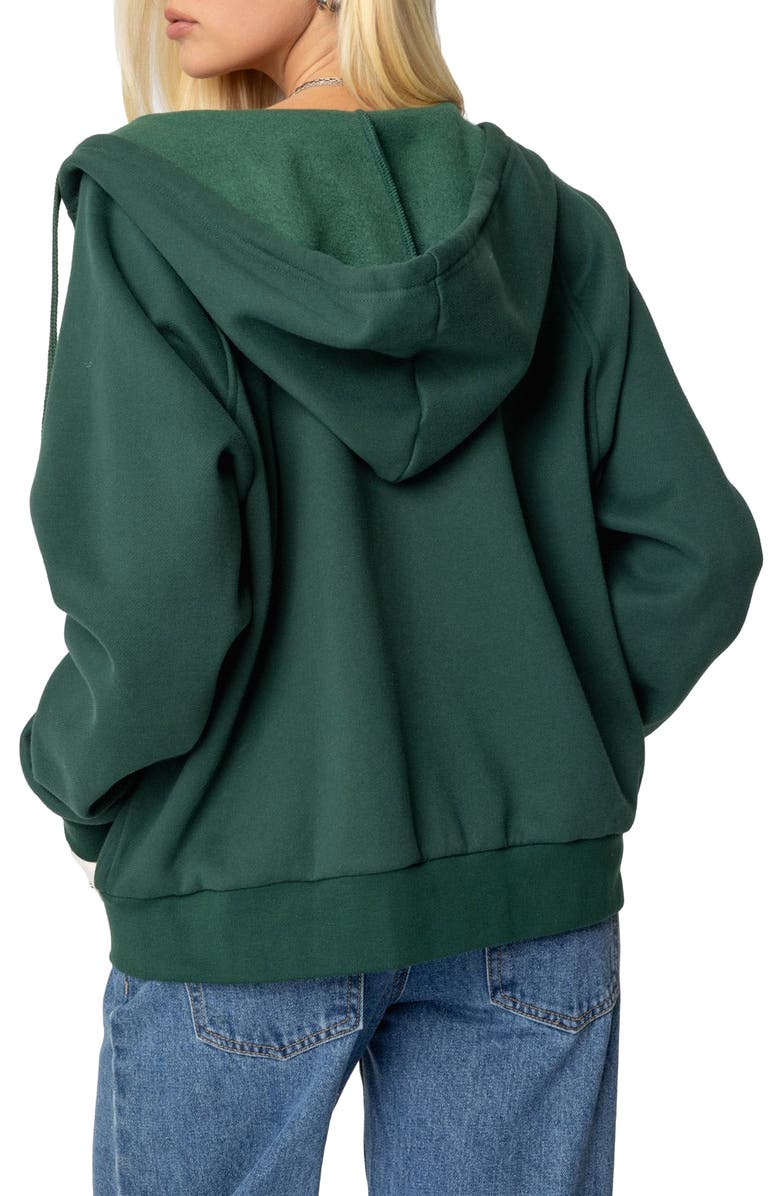 EDIKTED 1980 Graphic Oversize Zip Hoodie, Alternate, color, Dark-Green