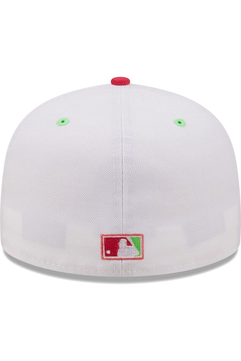 Men's New Era White/Coral Los Angeles Angels 50th Anniversary Strawberry Lolli 59FIFTY Fitted Hat, Alternate, color, White