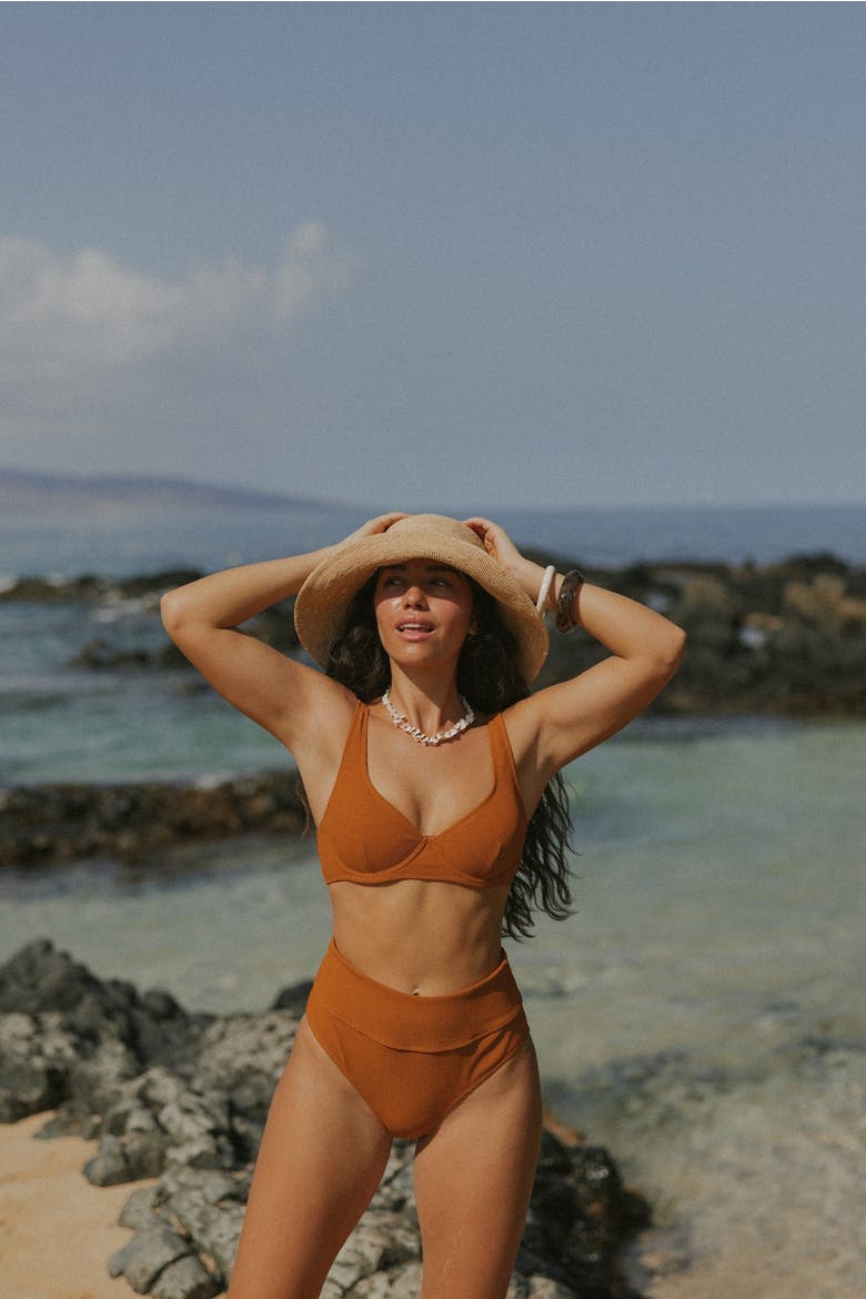 Ember V Neck Bikini Top, Alternate, color, Orange