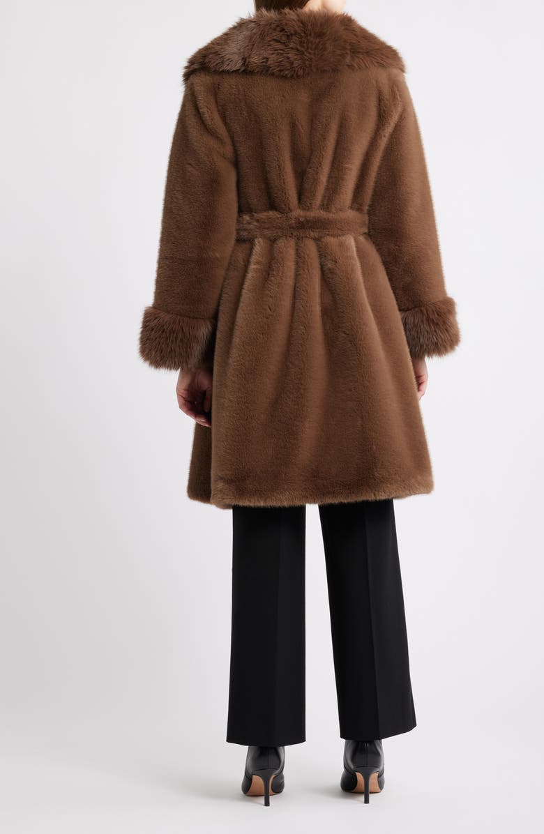Elie Tahari The Jones Faux Fur Wrap Coat, Alternate, color, Bistro Brown