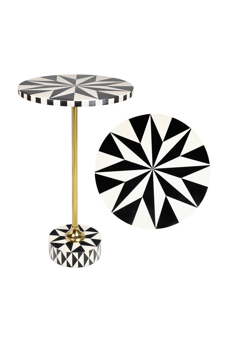 Calix Art Deco Metal/Resin Geometric Star Round Drink Table, Main, color, Black/White