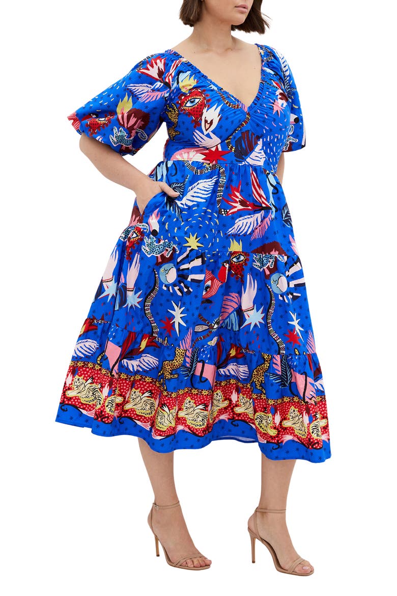 Simona Mixed Print Midi Dress, Main, color, CALISTA