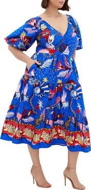 City Chic Simona Mixed Print Midi Dress