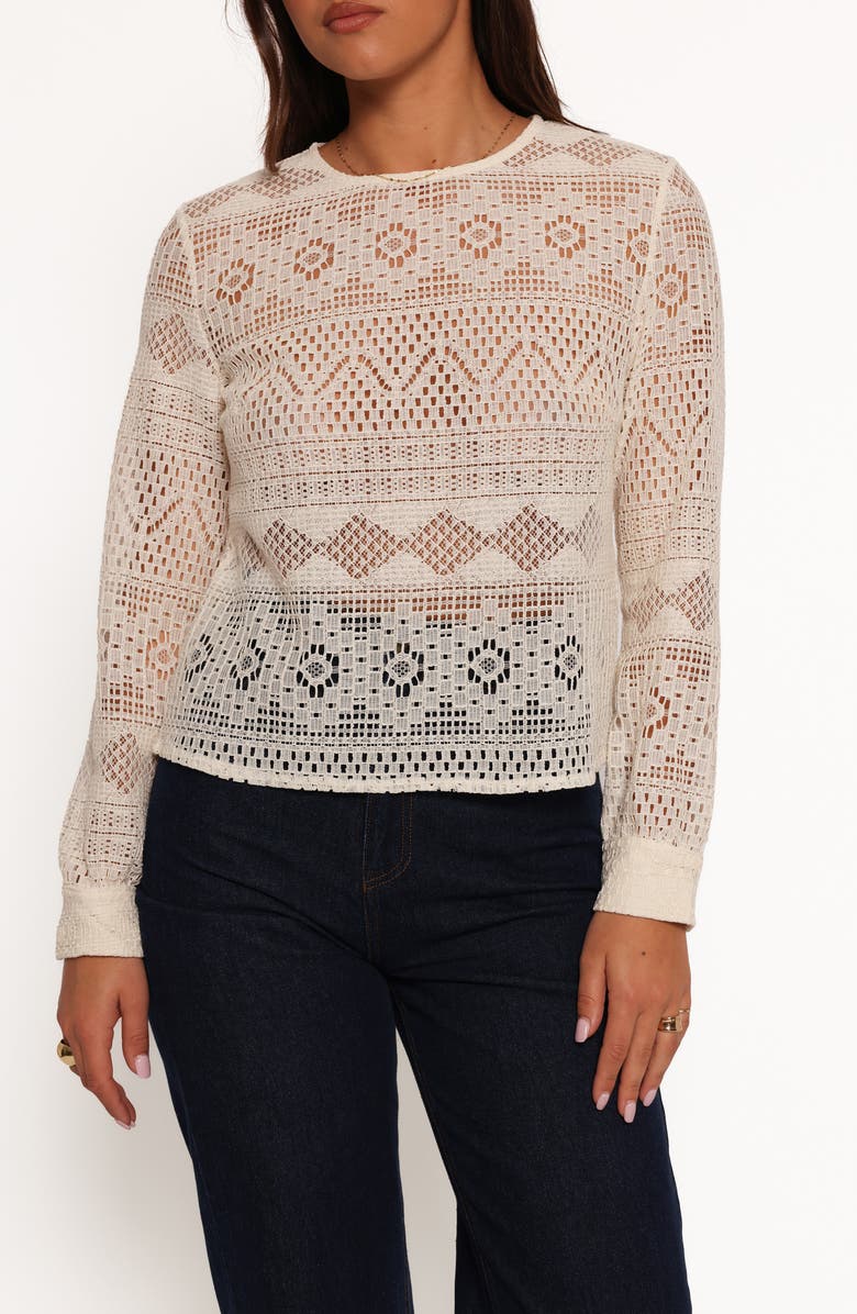 Petal & Pup Maddot Mixed Lace Long Sleeve Top, Main, color, Cream