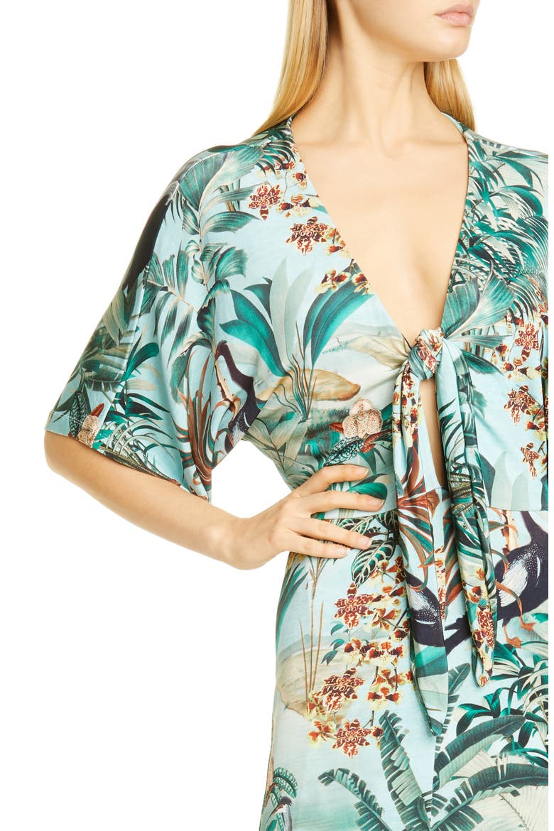 PatBO Eden Tie Front Jersey Gown, Alternate, color, VERDE