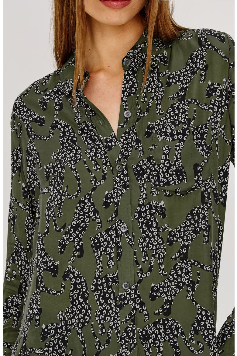 Alyssa Printed Button Down Shirt, Alternate, color, OLIVE JAGUARS