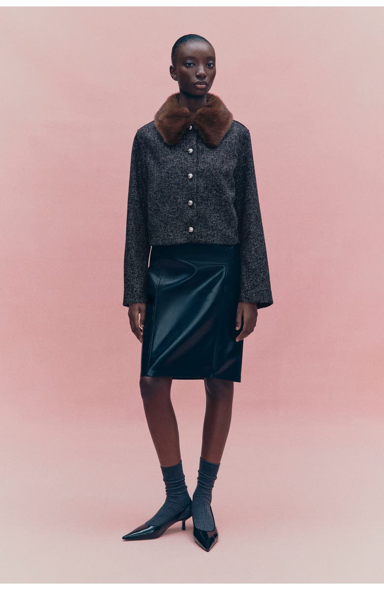 H&M Collared Bouclé Jacket, Alternate, color, Black Melange