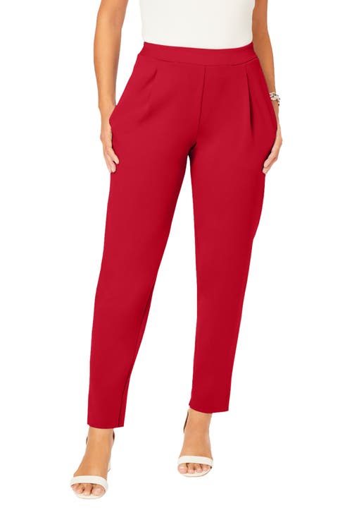 Jessica London Stretch Knit Crepe Straight Leg Pants In Red