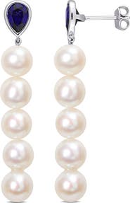 DELMAR Lab-Created Sapphire & Freshwater Pearl Linear Drop Earrings