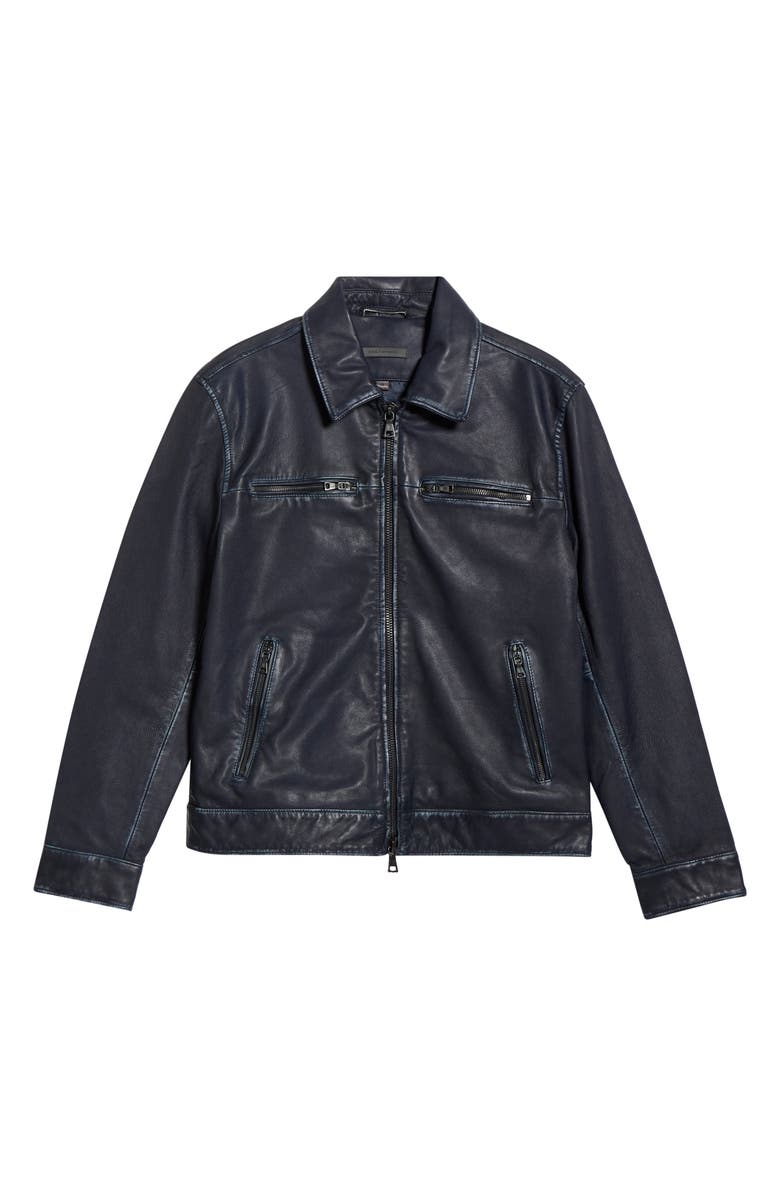 John Varvatos Nicholas Burnished Sheepskin Leather Jacket, Alternate, color, Deep Blue