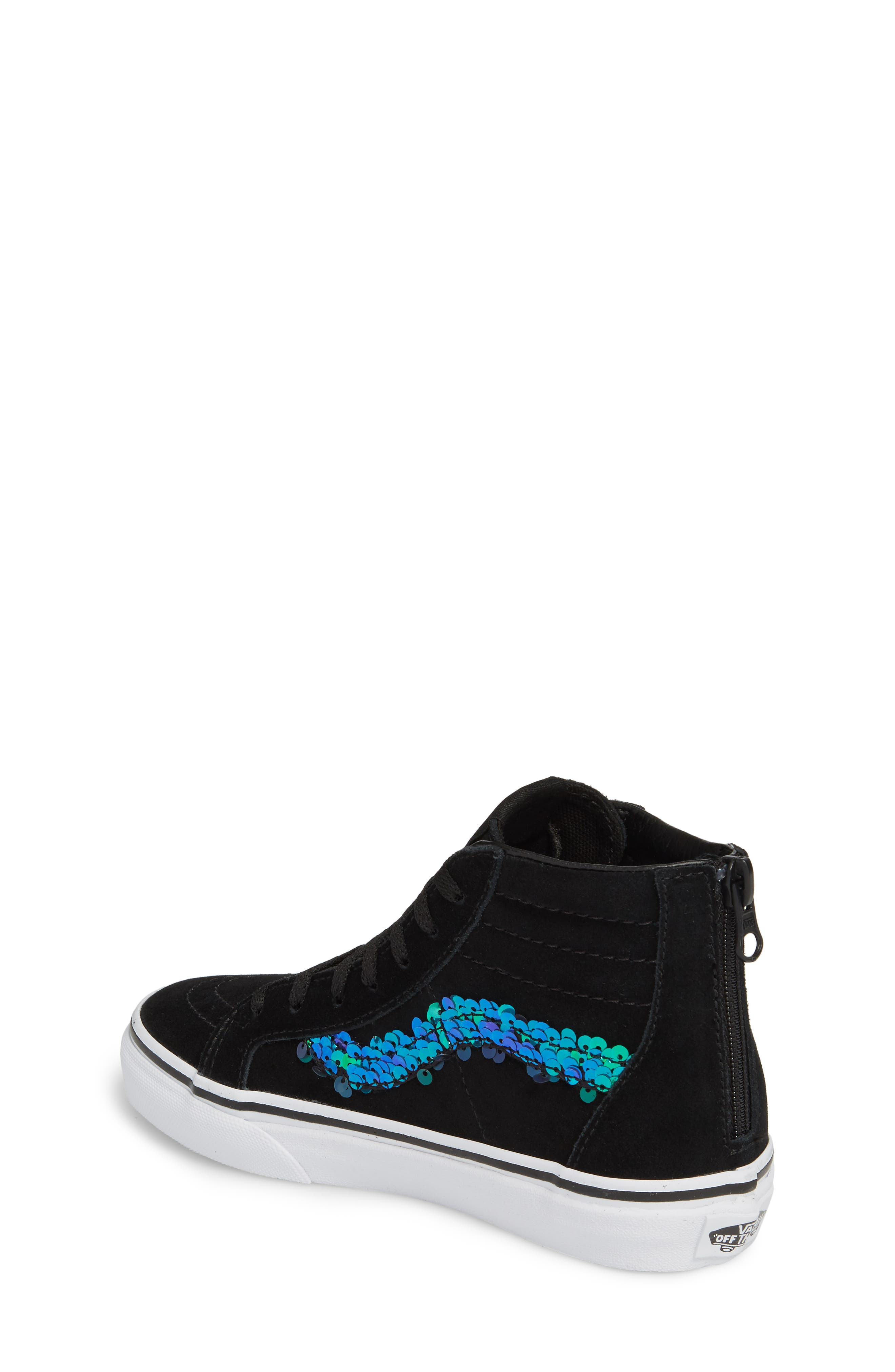 Sk8-Hi Zip Sequin Stripe High Top Sneaker, Alternate, color, BLACK/ TRUE WHITE SEQUINS