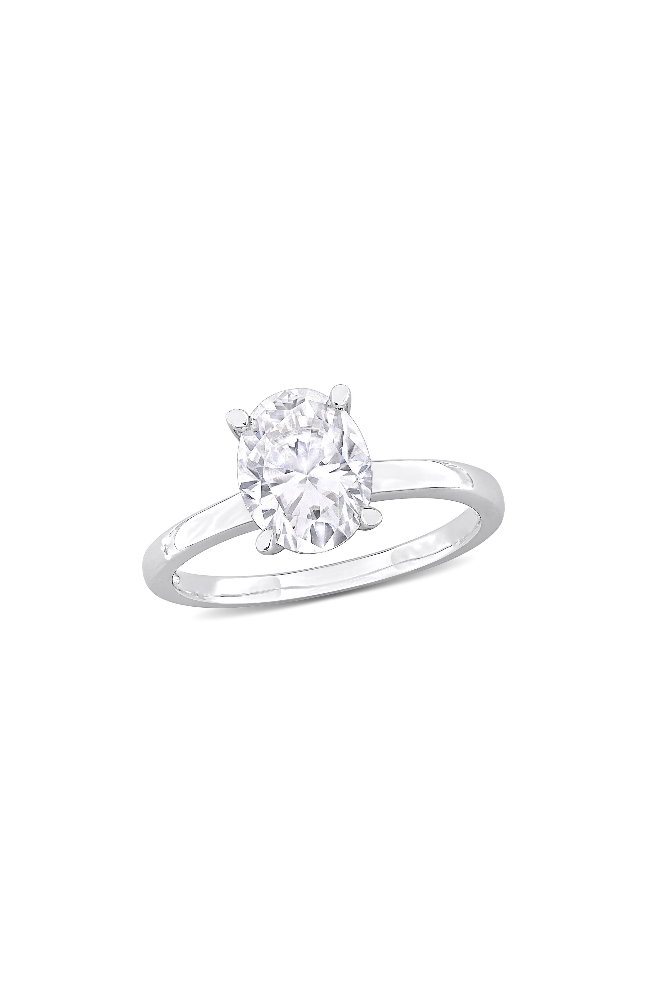 DELMAR Sterling Silver Oval Moissanite Solitaire Ring