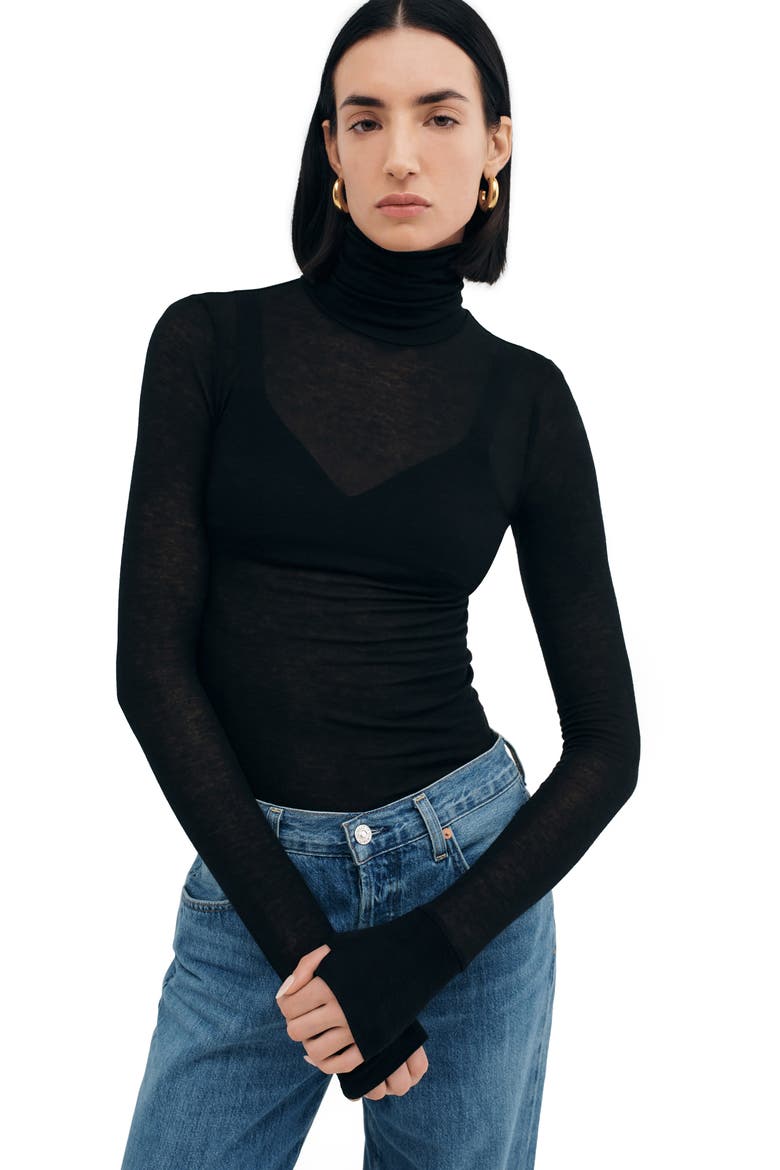 Tallin Sheer Turtleneck Top, Alternate, color, BLACK
