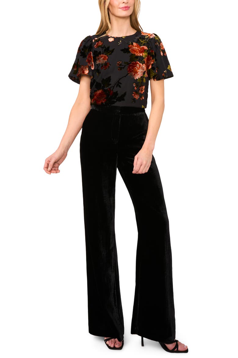 Velvet Burnout Flutter Sleeve Top, Alternate, color, RICH BLACK 060