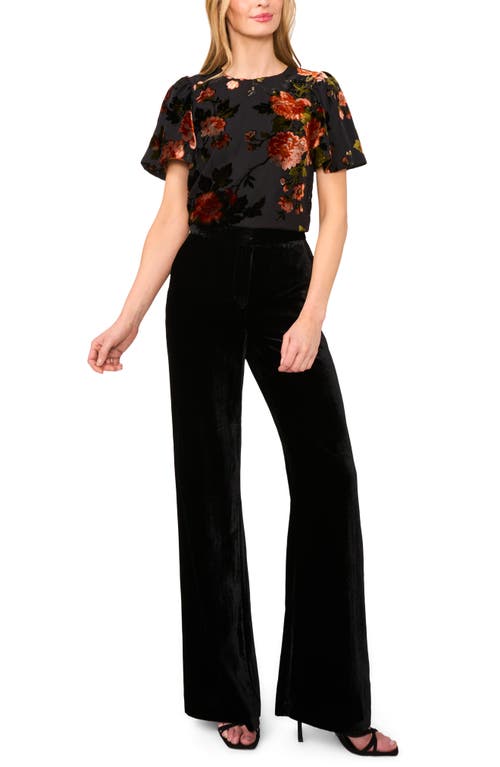 Ted Baker Velvet Burnout Flutter Sleeve Top In Black