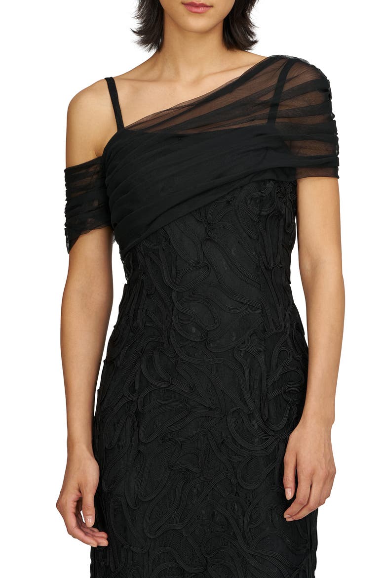 Addilyn Soutache Mesh Cold-Shoulder Cocktail Dress, Alternate, color, BLACK