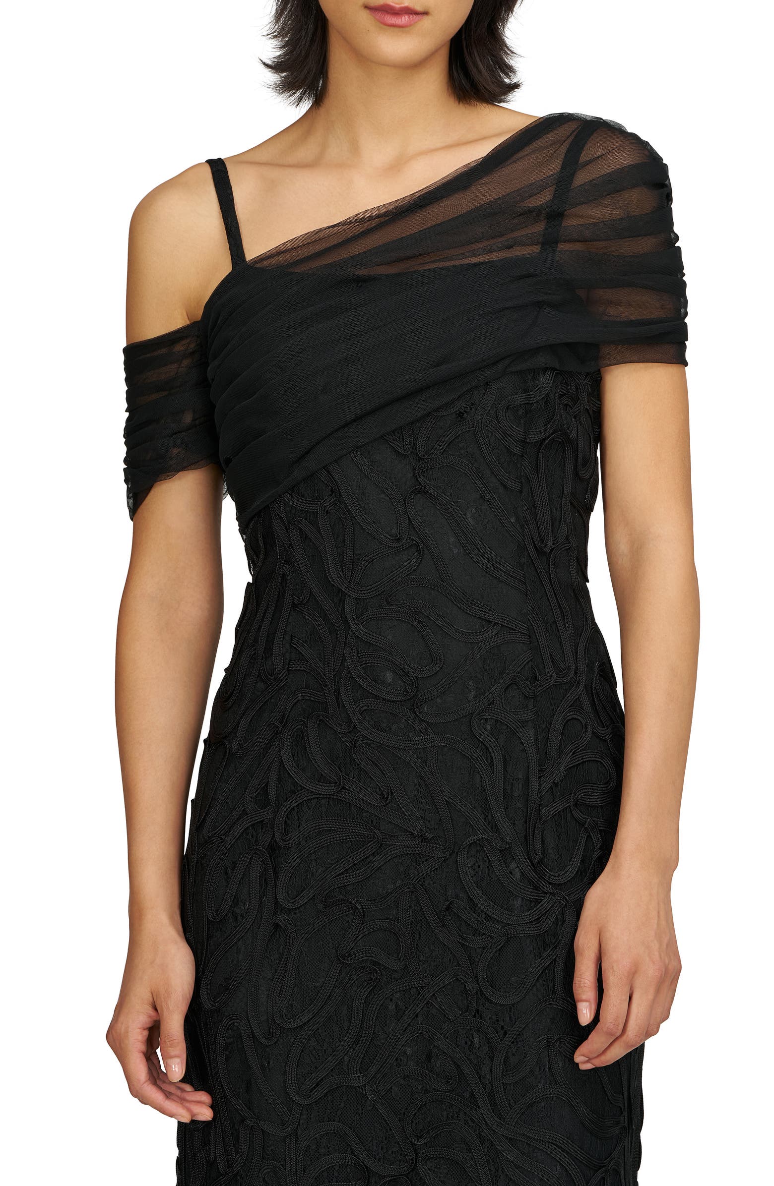 JS Collections Addilyn Soutache Mesh Cold-Shoulder Cocktail Dress ...