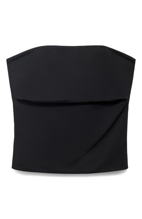 Mango Ribbed Fold Over Bandeau Top In Black In Black