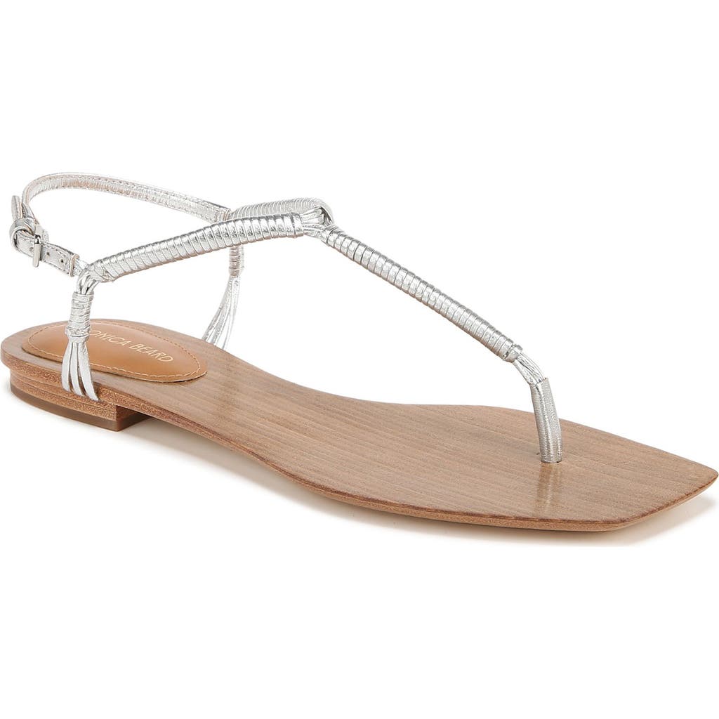 Veronica Beard Amelia T-strap Metallic Sandal In Silver