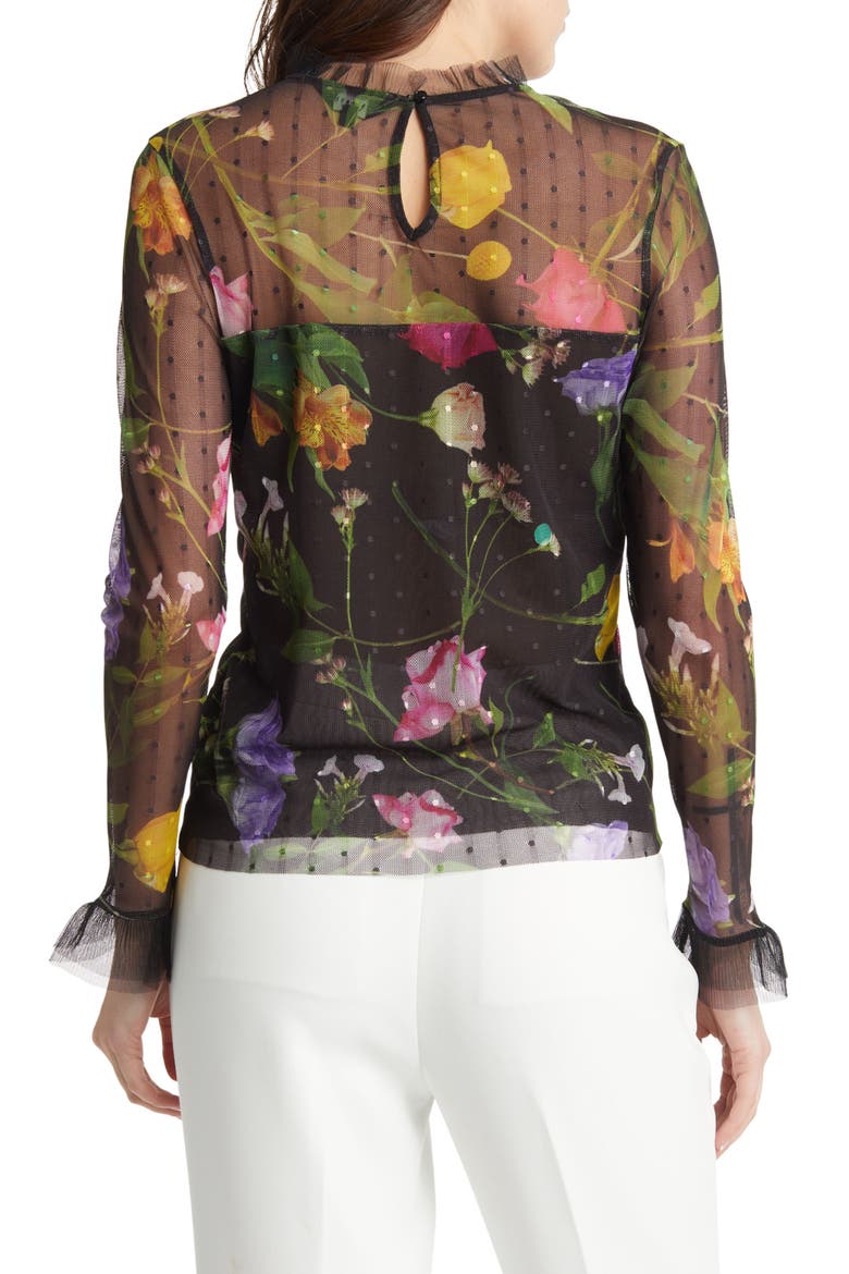 Rosslee Floral Mesh Top, Alternate, color, BLACK