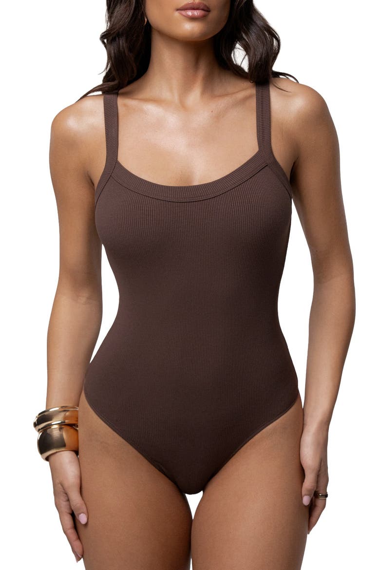 Akito Ribbed Bodysuit, Alternate, color, Chocolate