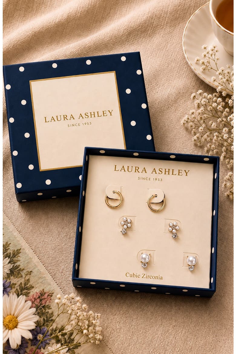 Set of 3 Imitation Pearl & Cubic Zirconia Earrings, Alternate, color, WHITE/ CLEAR/ GOLD
