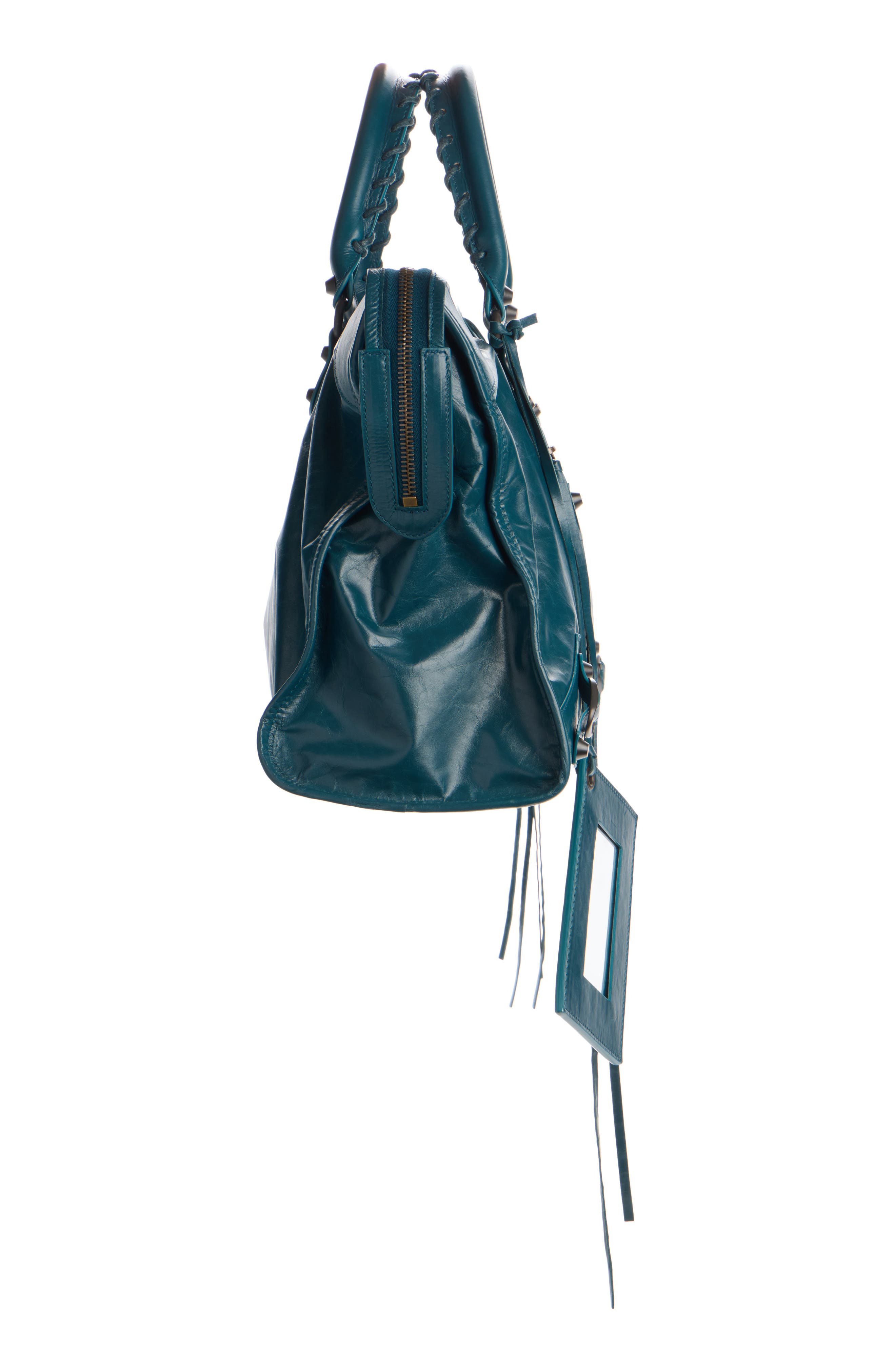 Balenciaga Medium Le City Leather Satchel, Alternate, color, Lagoon/ Cassis