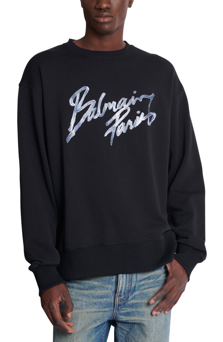 Balmain Printed cotton sweatshirt, Alternate, color, Black
