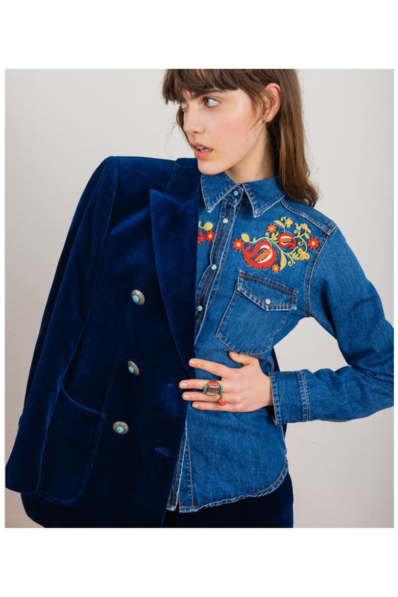 Brigitter Embroidered Denim Shirt, Alternate, color, MULTICOLOR