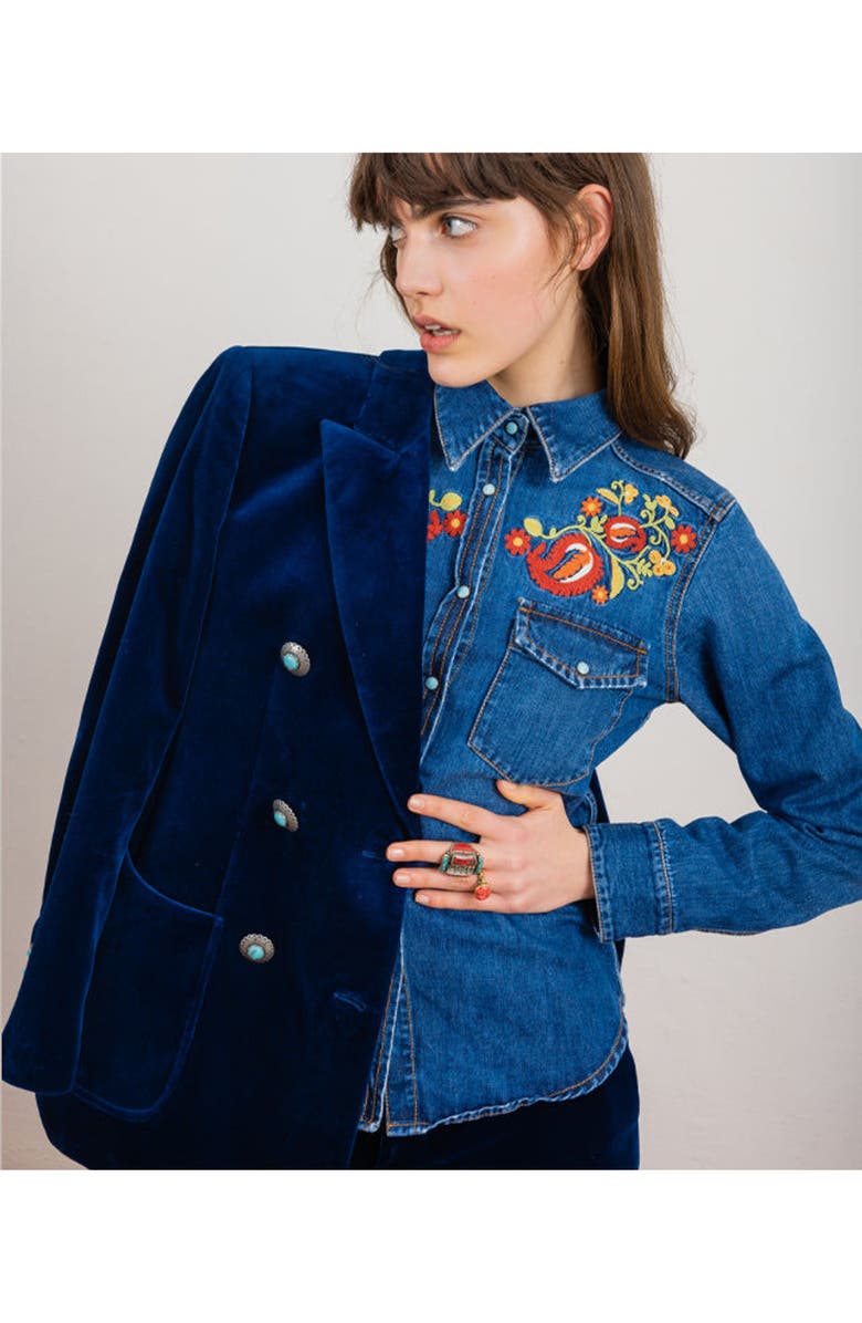 Fortela Brigitter Embroidered Denim Shirt, Alternate, color, Multicolor